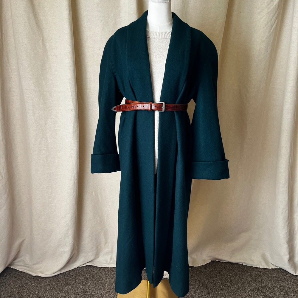 Vintage Mario De Pinto Teal‎ Wool Shawl Collar Coat Size 8 Made in USA